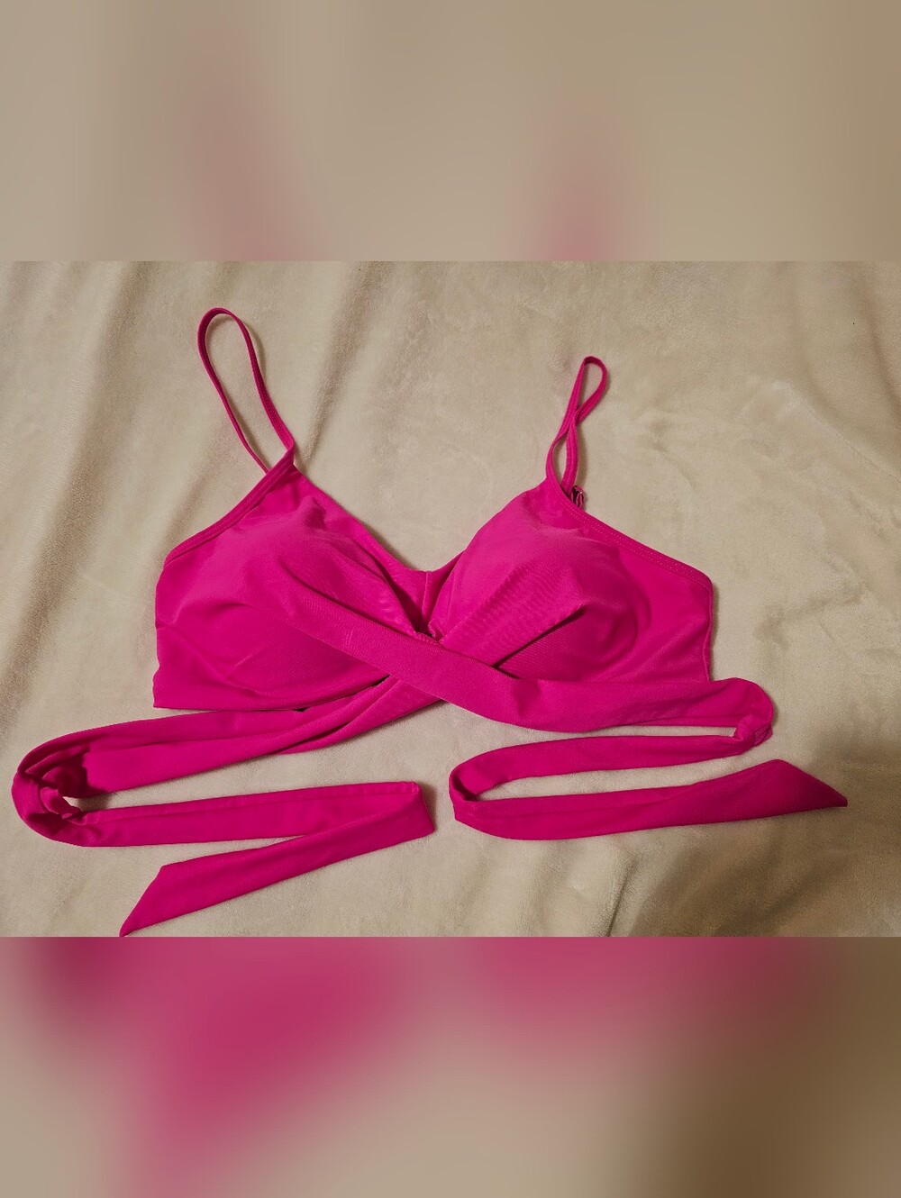 Women’s Hot Pink Wrap-Front Bathing Suit Top